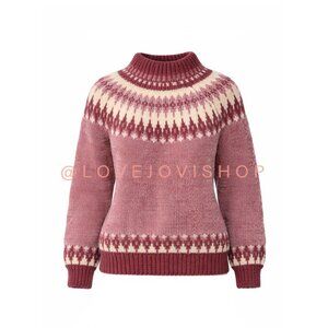 Cabincore | Cozy Icelandic Fair Isle 100% Wool Sweater by Nethy in Mauve | Hygge